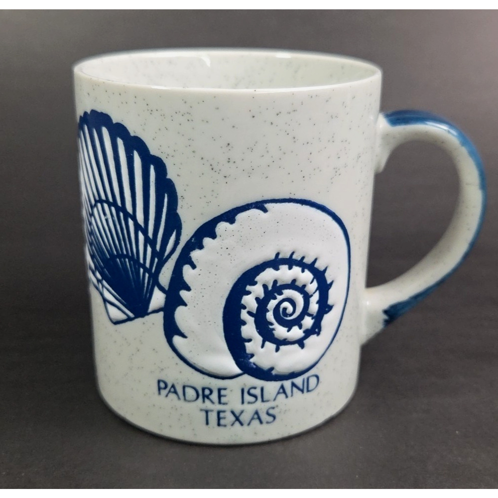 Otagiri Seashell Coffee Mug Stoneware Padre Island Texas Souvenir Blue Speckled